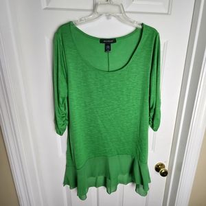 Ashley Stewart Women Flowing Green Top Ruffle Chiffon Trim Size 14/16